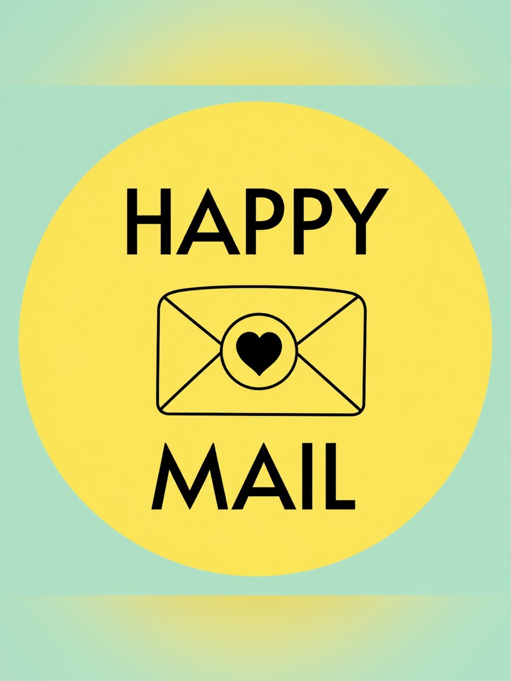 50 SHIPPING STICKERS - 2” ROUND - “HAPPY MAIL” - YELLOW